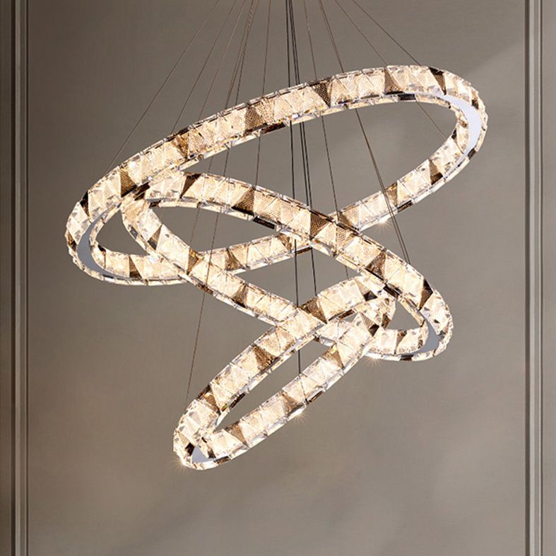 Clear Crystal Round Hanging Lamp Minimalist Chandelier in Gold for Foyer