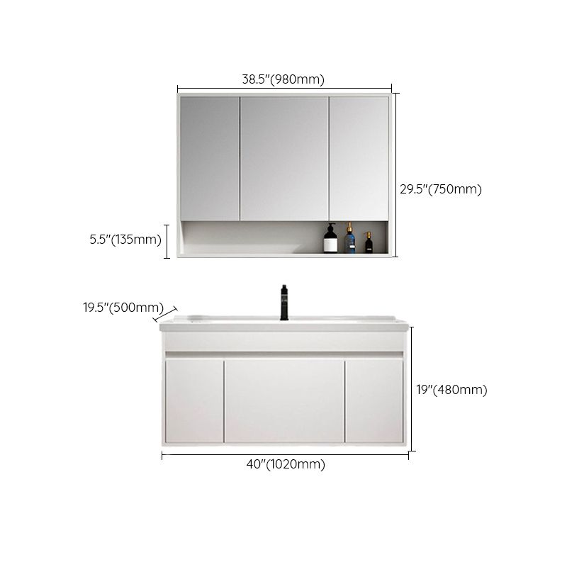 Rectangle Bathroom Vanity Wall-Mounted Mirror Wood Frame Modern Vanity with Doors
