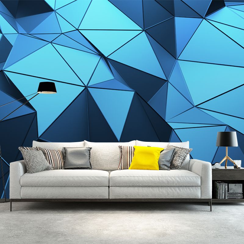 Whole Panels Mural Wallpaper 3D Seamless Geometric Wall Covering in Blue for Living Room