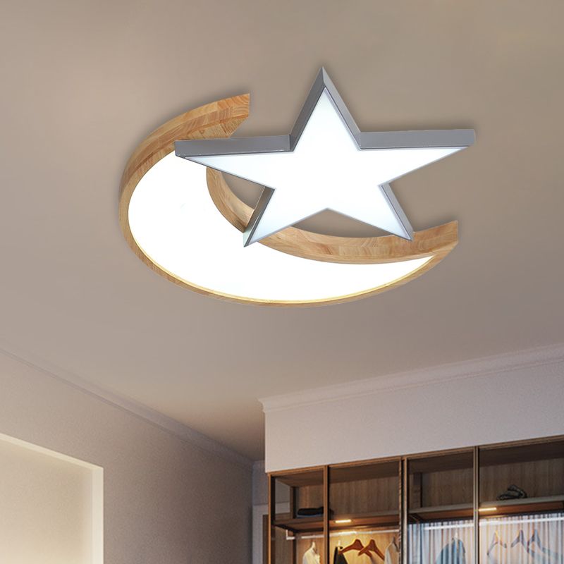 LED-Schlafzimmer Flush Licht Halterung Minimalismus Grau/Rosa/Grün Decke Flush mit Mond und Star Acryl Schatten