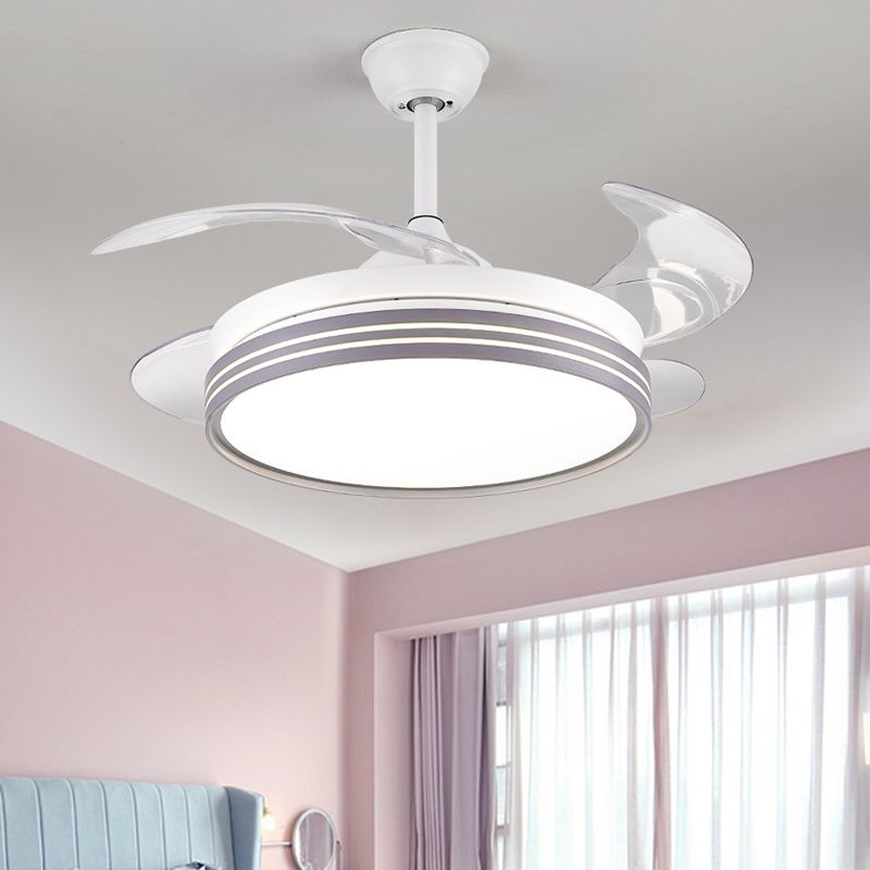 Trommel 4 messen semi -flush mount lamp moderne metalen koffie/wit/gouden led hangende ventilatorlicht, 42 "breed