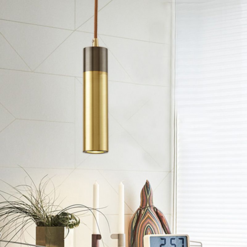 Colonne Bar Bar Hanging Light Kit Metal 1-Light Postmodern Plafond Pendant en laiton-noir