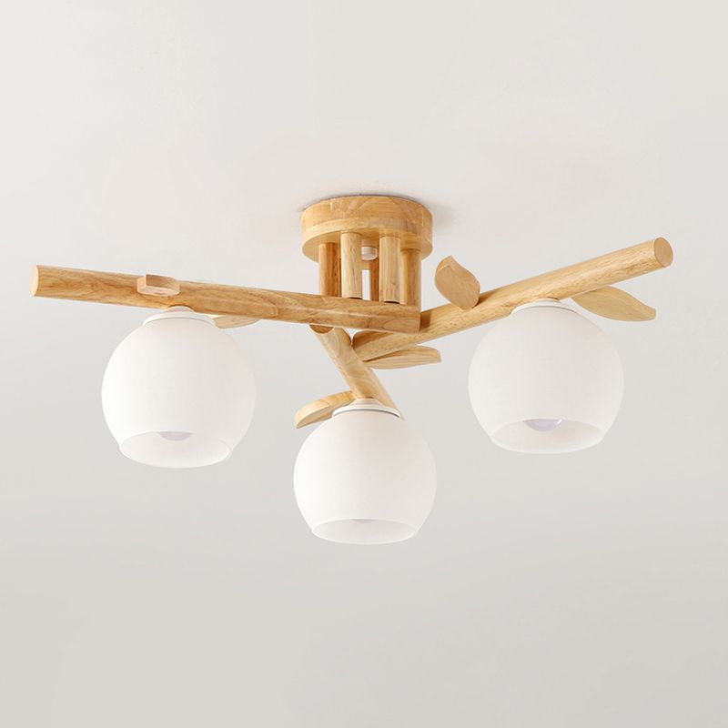 Wood Round Shape Flush Mount Light Modern-Style Multi Lights Flush Ceiling Light in Brown