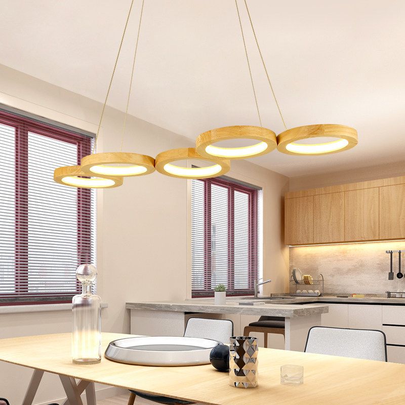 4/5 luci lampadario sala da pranzo con tonalità in legno orbicolare modernista modernista beige a led sospesa luce a sospensione in luce calda