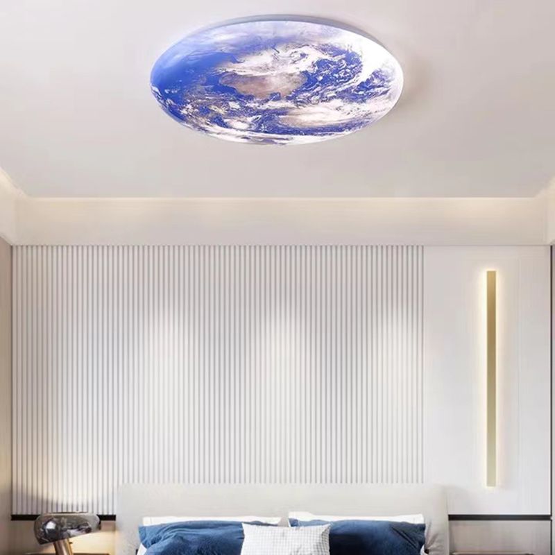 Blue Modern Metal Flush Mount Circle Shape Ceiling Light with Acrylic Shade for Bedroom