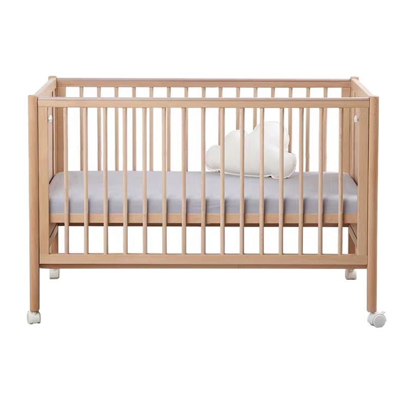 Farmhouse / Country Crib with Casters/Wheels Beech Light Wood Nursery Crib