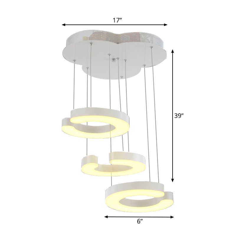 Kit de lumière suspendue en forme de C LED minimaliste LED Plafond de plafond blanc en lumière chaude / blanc avec une verrière rond / linéaire