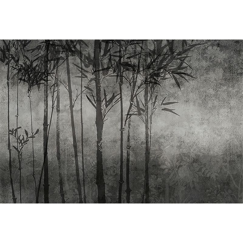 Asia Night Bamboo Forest Murals Grey and Black Dining Room Wall Art, Size Optional