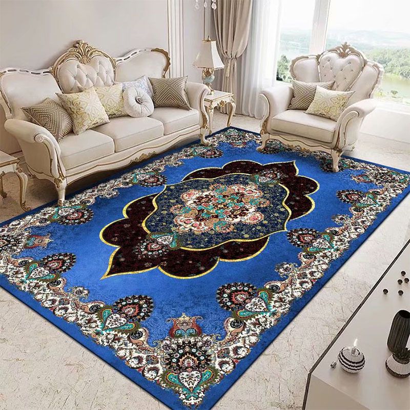 Antique Medallion Print Rug Polyester Area Carpet Stain Resistant Indoor Rug for Living Room