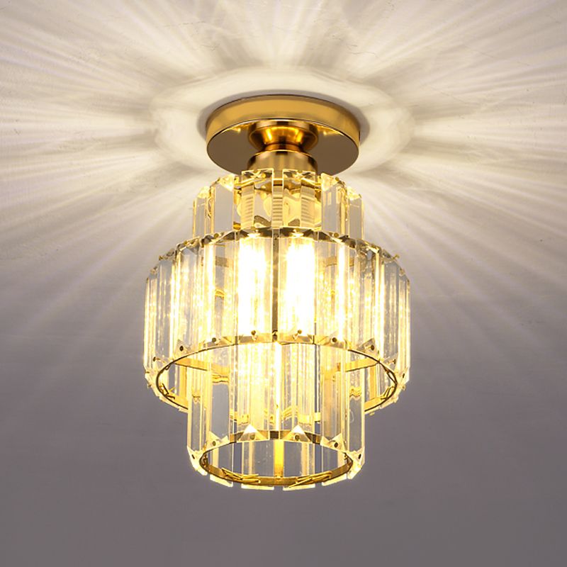 Contemporary Cylinder Flush Light Fixture Crystal 1 Light Flushmount Lighting