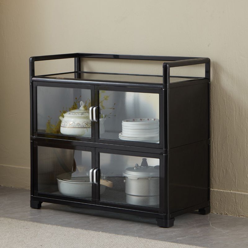 Contemporary Black Metal Sideboard Glass Doors Buffet Table for Living Room