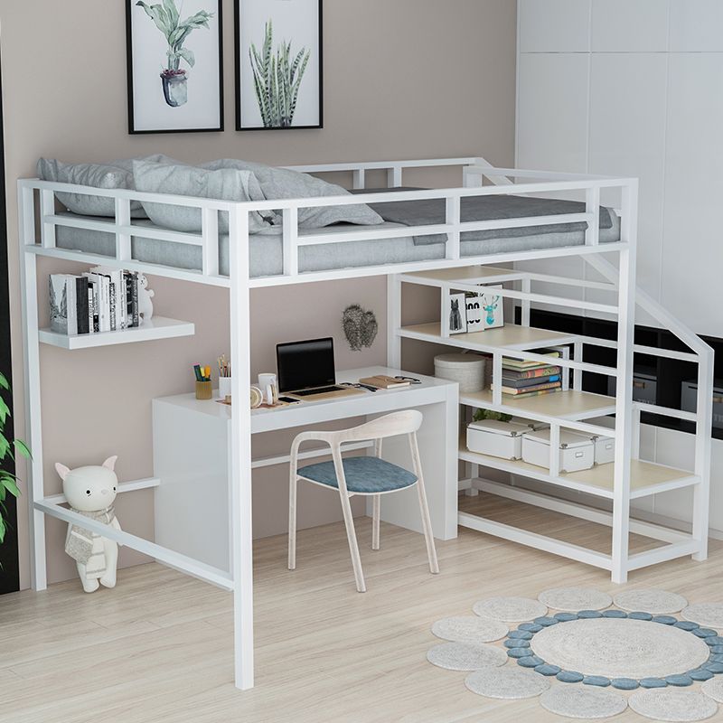 Contemporary Loft Bed with Staircase and Guardrail and Shelves