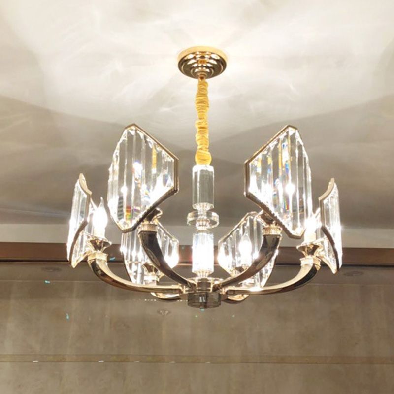 Sputnik Chandelier Light Simple Three Sided Crystal 6 Heads Gold Pendant Ceiling Light