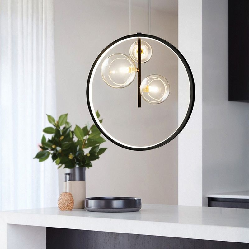 Contemporary Chandelier Light Glass Multi Head Black Pendant Light for Living Room