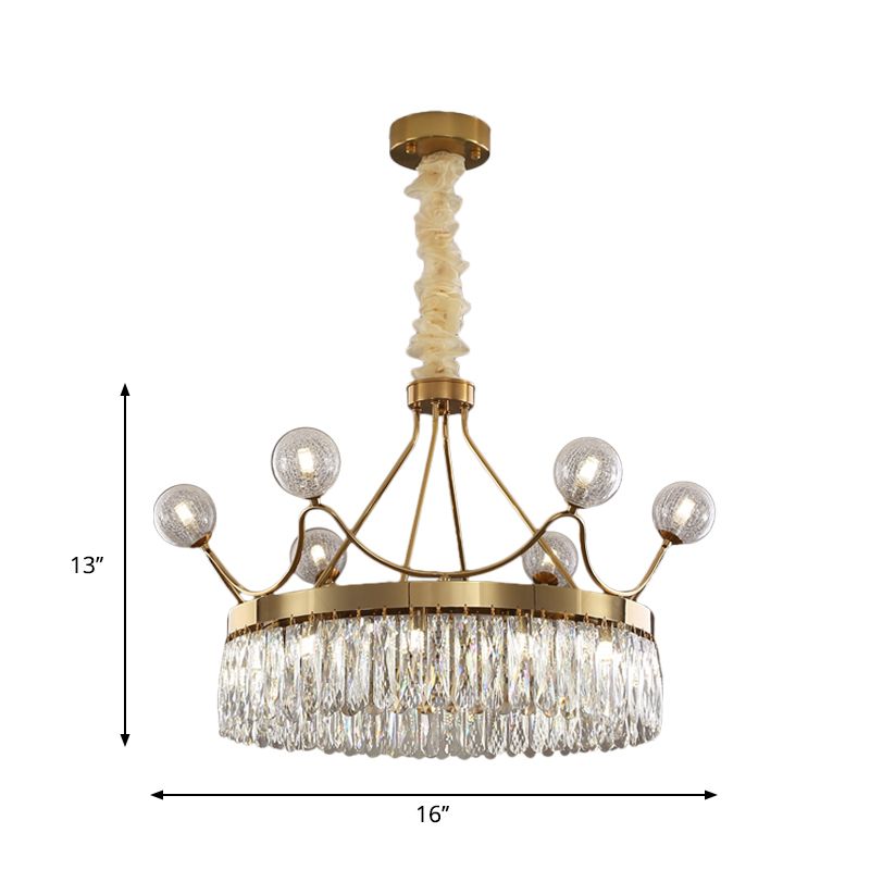 Rectangle-Cut Crystal Crown Chandelier Contemporary 13-Bulb Suspension Pendant Light in Gold