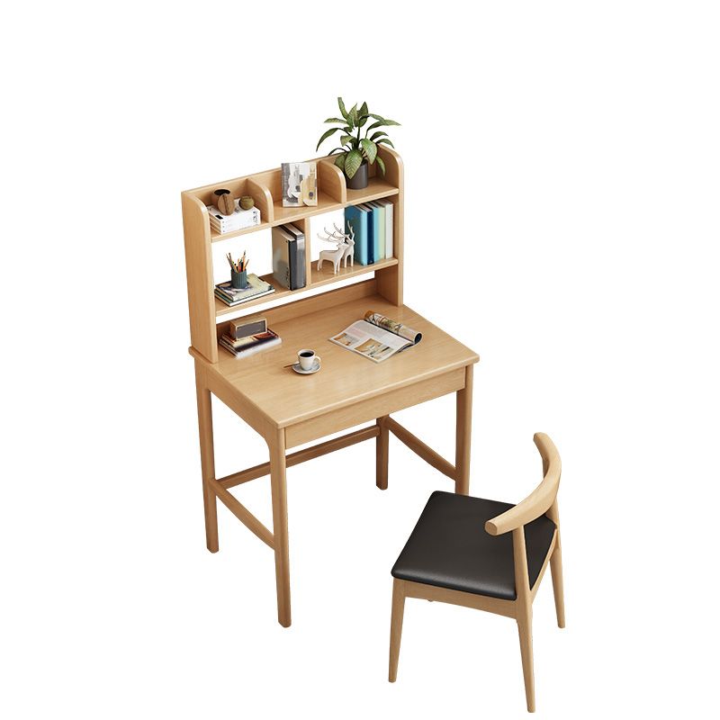 Wooden Desk Writing Desk with Bookshelf  23.6"W Child Desk in Light Wood