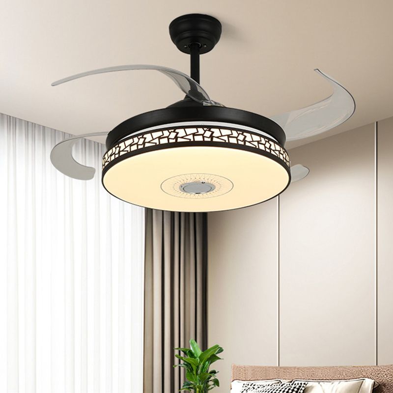 Minimalist LED Ceiling Fan Light in Black / Sliver Finish Drum Shape Fan Light