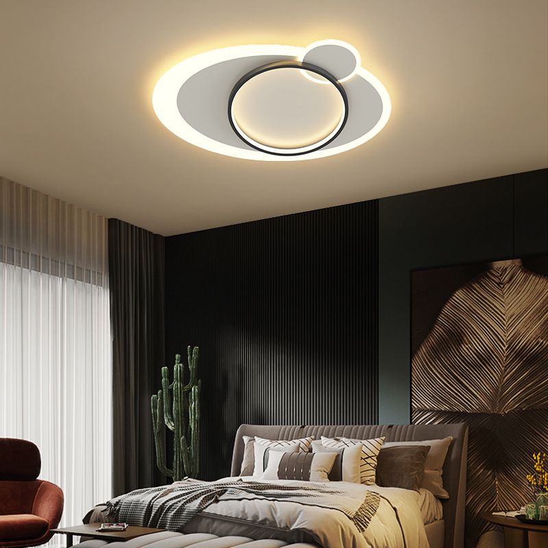 Acryl Schwarz-Weiß Unterputz Halterung im modernen minimalistischen Stil Schmiedeeisen Oval LED Deckenleuchte