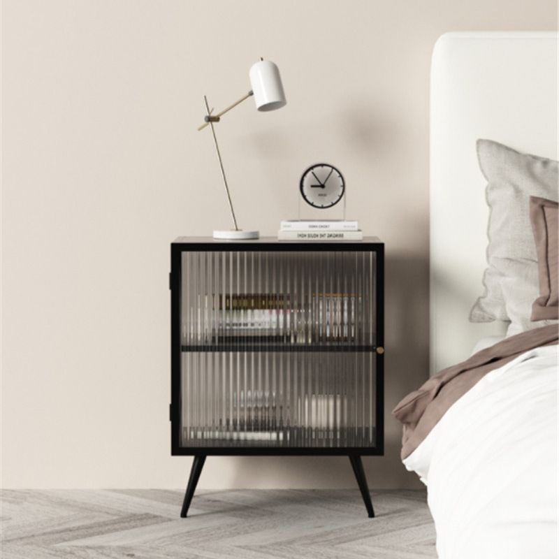 Glass and Metal Night Table Modern Minimalist Open Bedside Table with Legs