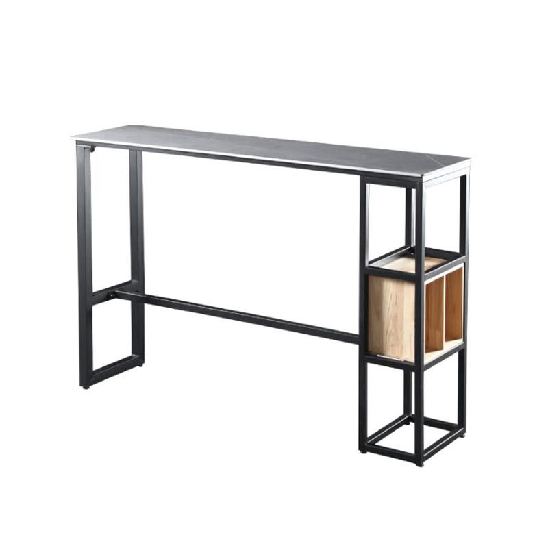 Industrial Bar Table 42-inch Height Stone Top Bistro Table with Storage Shelf