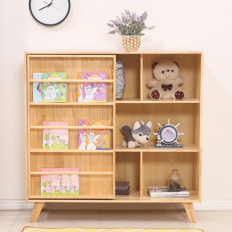 Wooden Standard Bookcase Natural Modern Closed Back Bookshelf with Doors