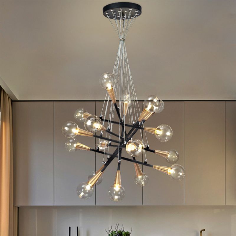 Black Stacked Linear Chandelier Metal 18 Lights Modern Pendant Lamp for Restaurant Kitchen