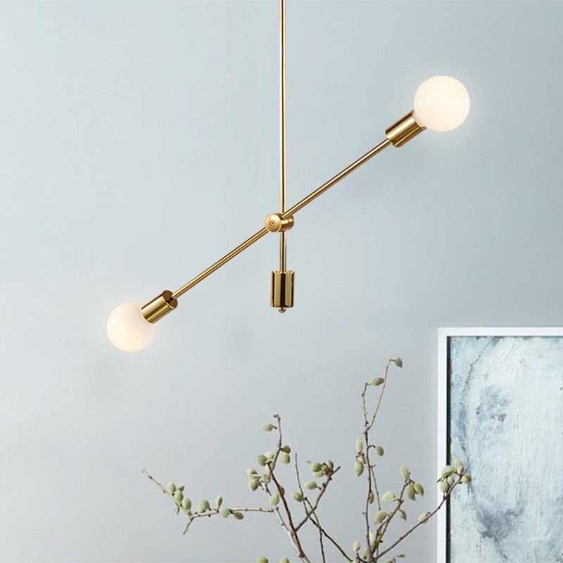 Open Bulb Hanging Pendant Light Modernist Metallic 2/4 Lights Golden Suspension Lamp for Dining Room