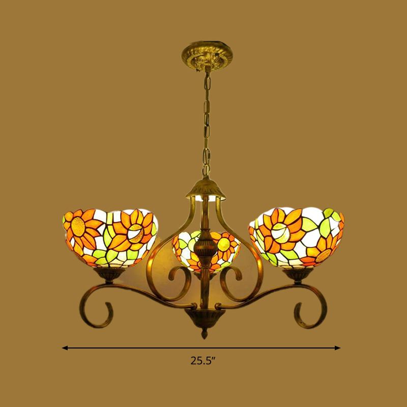 Verre tachée en laiton en laiton luminaire luminaire tournesol 3/6/8 lumières Tiffany Style Drop Pendant, 25,5 "/ 34" /37.5 "W