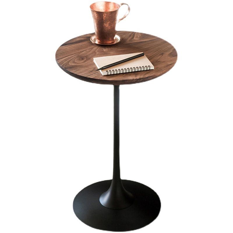 Pedestal Metal End Table Black/ Brown Round Wood Side End Table