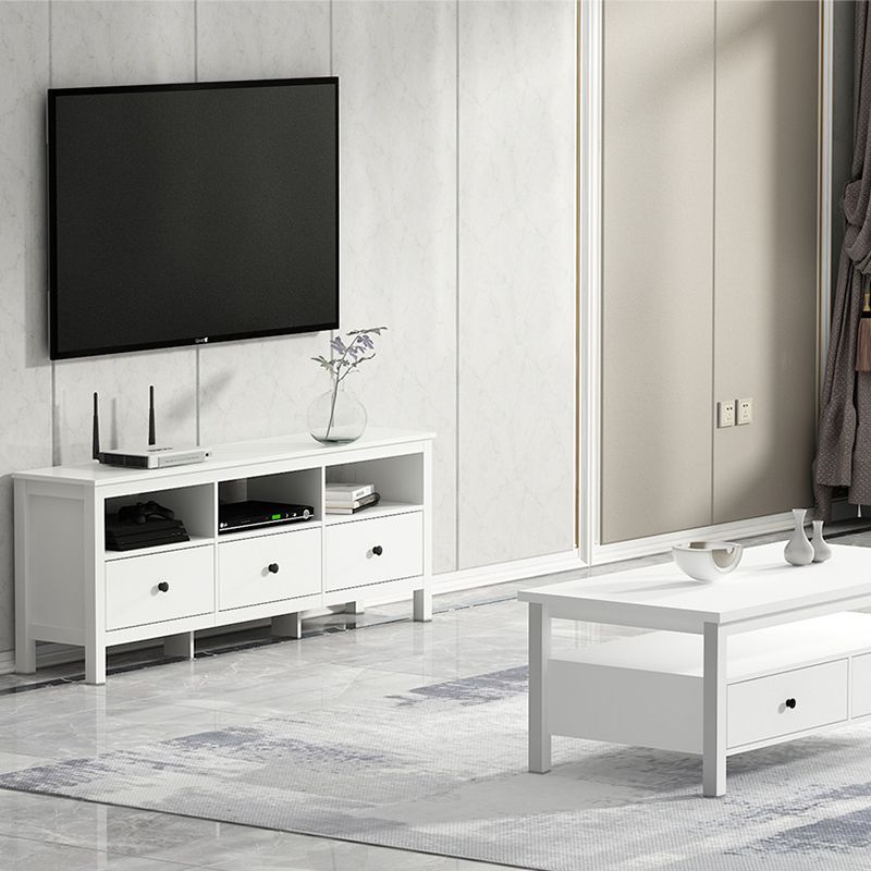 White Contemporary TV Stand Faux Wood TV Cabinet with Drawers