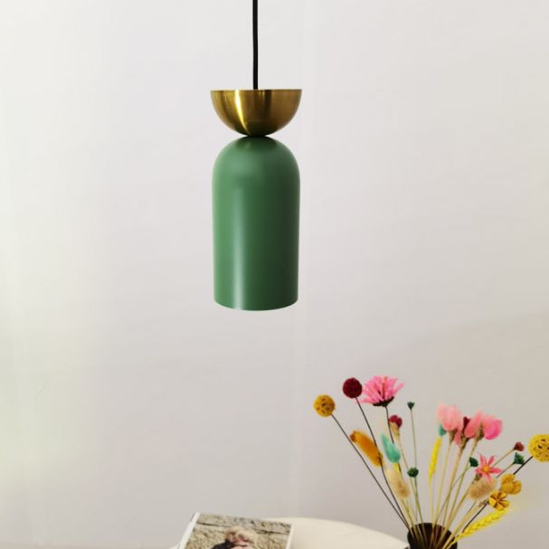 Cylindrical Small Pendant Lamp Postmodern Metal 1 Head Dining Room Ceiling Light