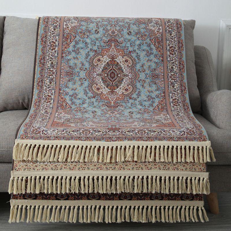 Moroccan Medallion Print Area Rug Polyester Carpet Non-Slip Backing Rug for Living Room