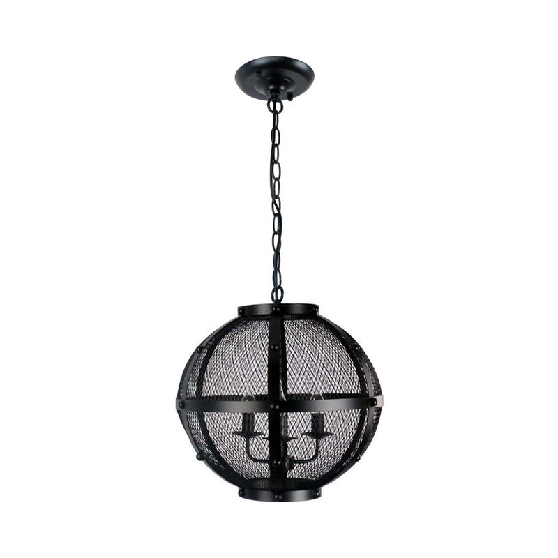 Global Metal Hanging Pendant with Wire Mesh Shade Retro Style 3 Lights Farmhouse Ceiling Fixture in Black