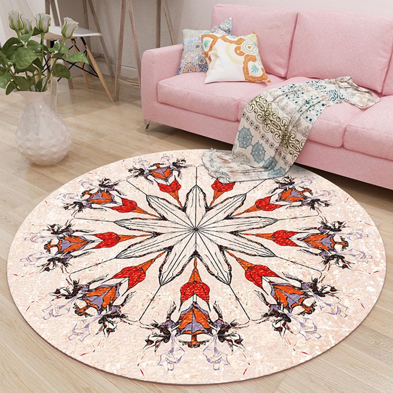 Bohemian Tribal Pattern Rug Beige Polyester Area Carpet Non-Slip Backing Rug for Living Room