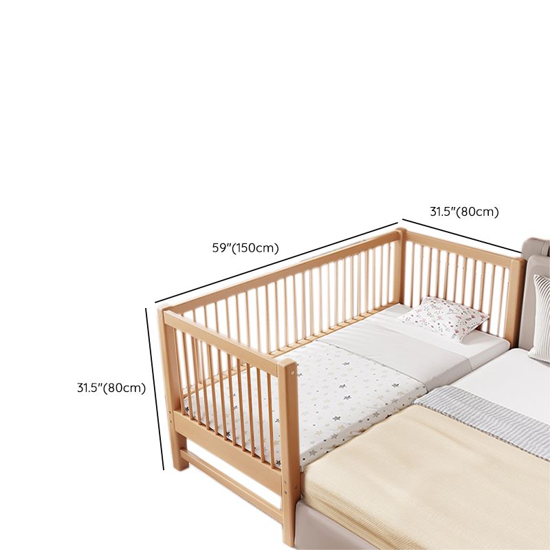 Scandinavian Nursery Crib in Natural Solid Wood with 15.7" H Guardrail