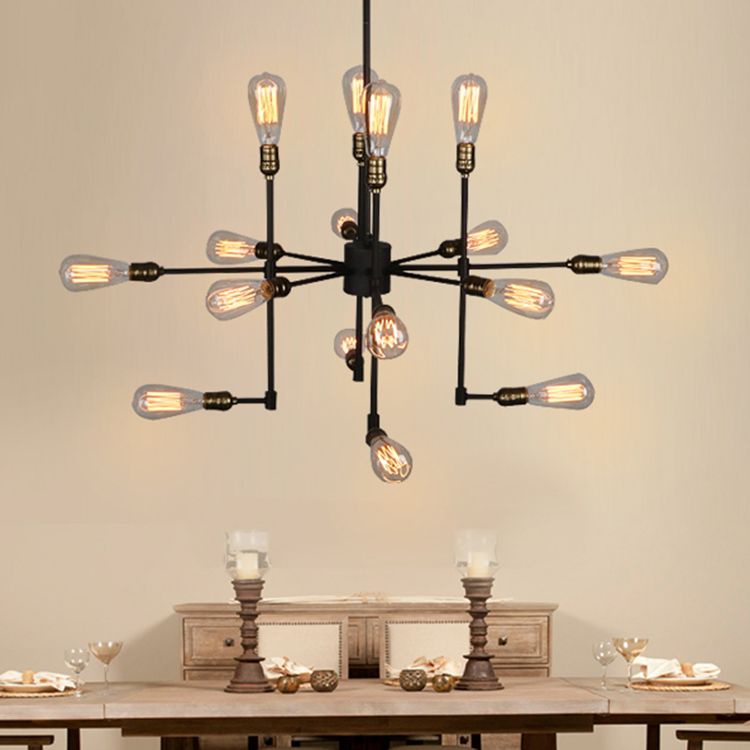 Eisen exponierte Kronleuchterbeleuchtung Vintage Industrial Multi Light Dining Room Anhänger Licht in Schwarz