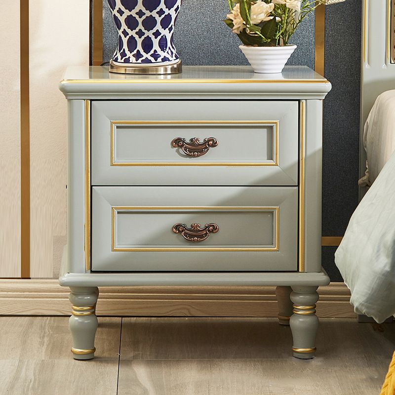 2 Drawers Grey Wood Nightstand Traditional Solid Wood Night Table