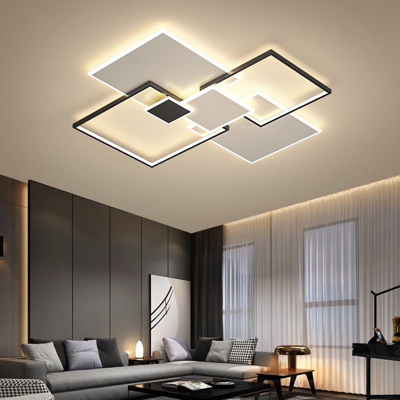 Squares Ceiling Light Fixture Simple Metal LED Bedroom Flush Mount Ceiling Fixture in Black