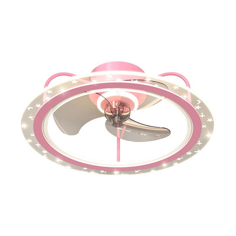 3-Blade LED Fan with Light Children Metal Pink/Blue Ceiling Fan for Foyer