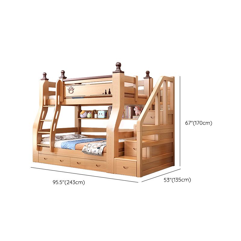 Solid Wood Kids Bed Natural Bunk Bed with Guardrail and Mattress