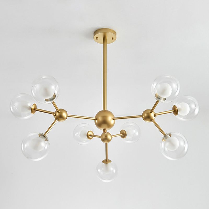 Clear Globe Shape Glass Chandelier Light Molecular Frosted Iron Modern Pendant Lighting in Gold