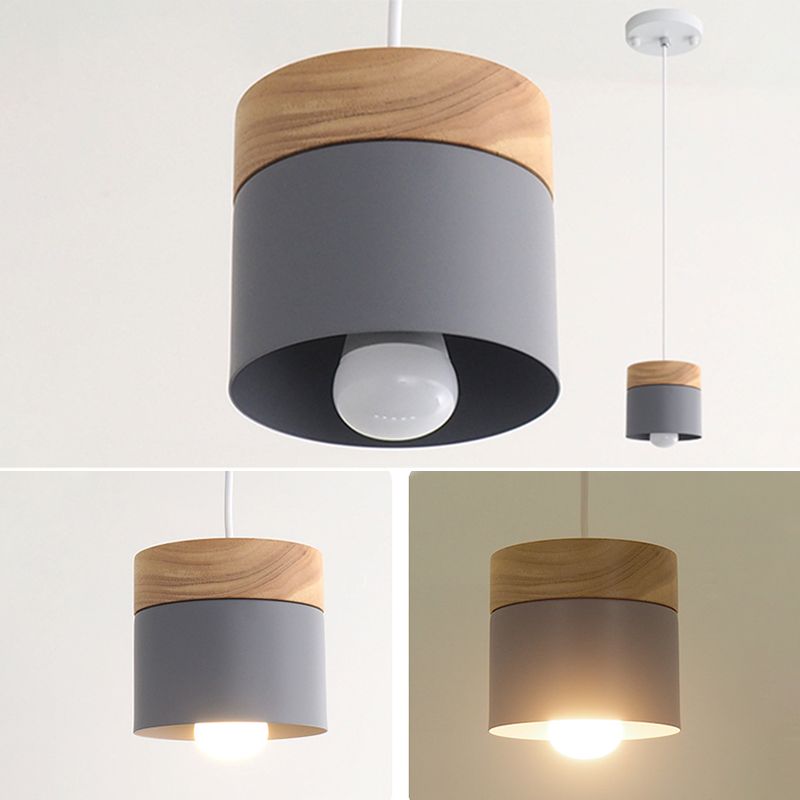 Lampada da soffitto in legno in legno cilindro cilindro macaro interno in tonalità metallica