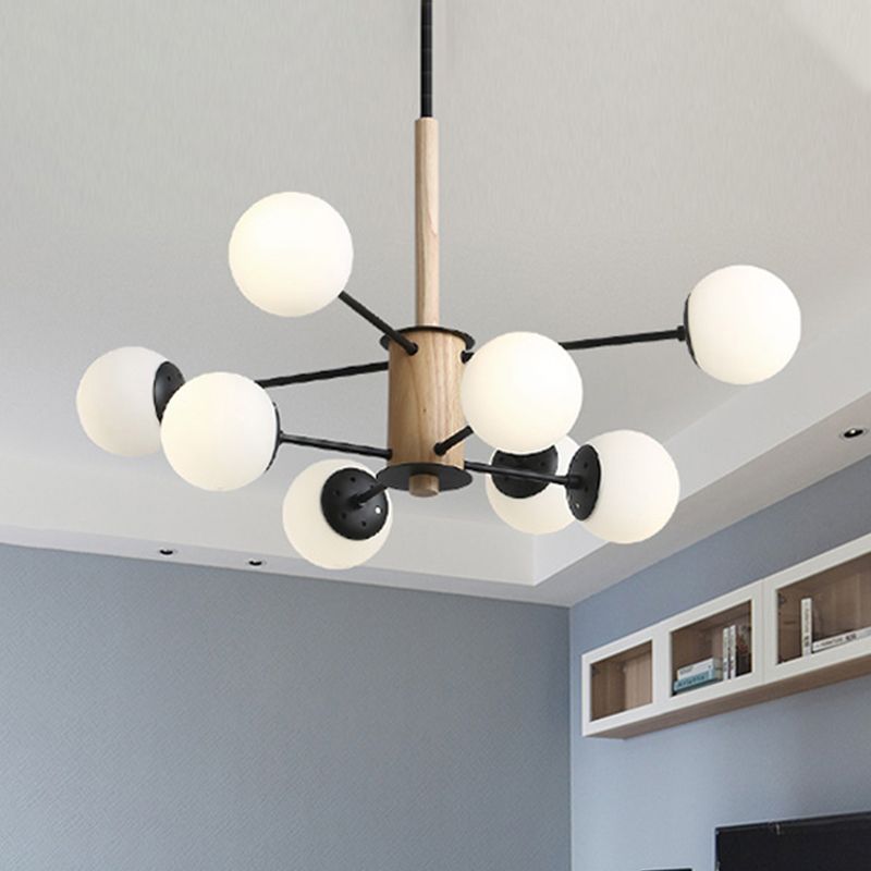 Black/White Globe Chandelier Light Modernist 6/8 Lights Opal Glass Hanging Ceiling Light