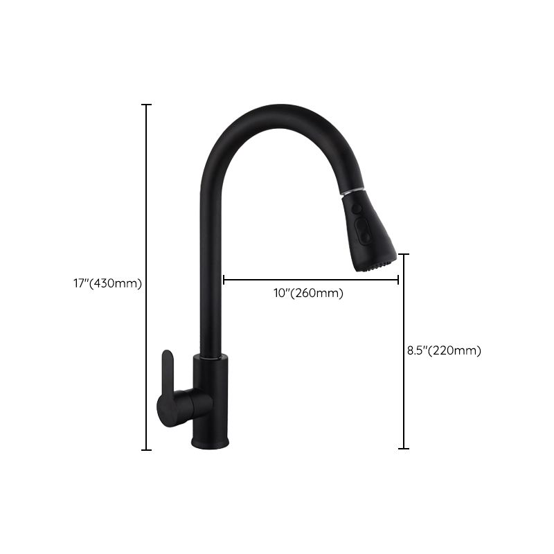 Contemporary Retractable Kitchen Faucet Stainless Steel 1-Handle High Arc Kitchen Faucet