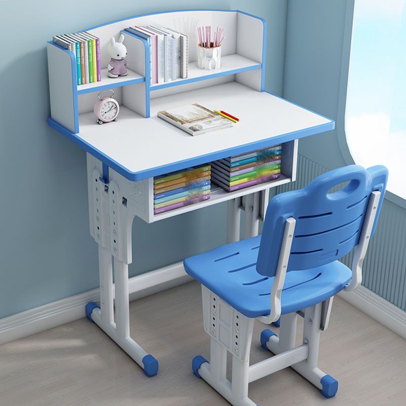 Adjustable Drawer Desk Solid Wood Study Desk with  Bookshelf