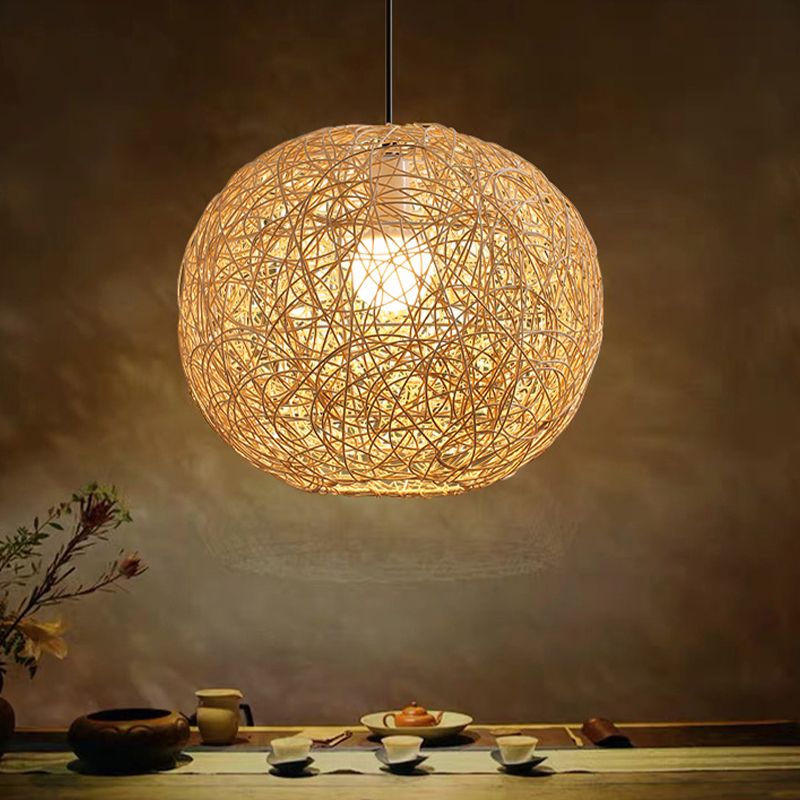 1 Light Style moderne Sphérique Bamboo Pendant Light Light Rural suspendu lampe pour le salon