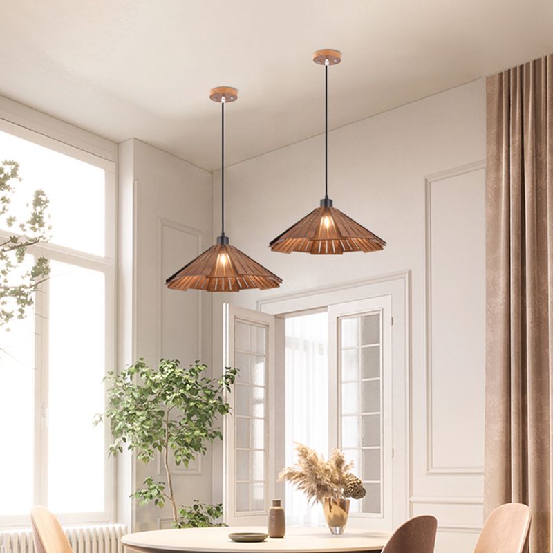 Modern Style Cone Shape Pendant Lighting Wood 1 Light Pendant Light for Bedroom