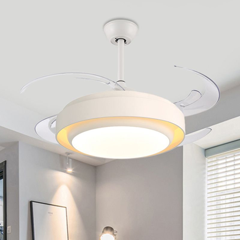 42" Wide LED Circular Ceiling Fan Light Modern White Semi Flush Mount Lighting for Living Room, 4 Clear Blades