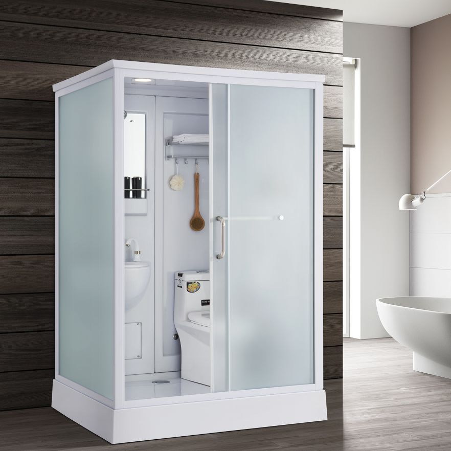 White Rectangular Shower Stall Tempered Glass Shower Enclosure without toilet