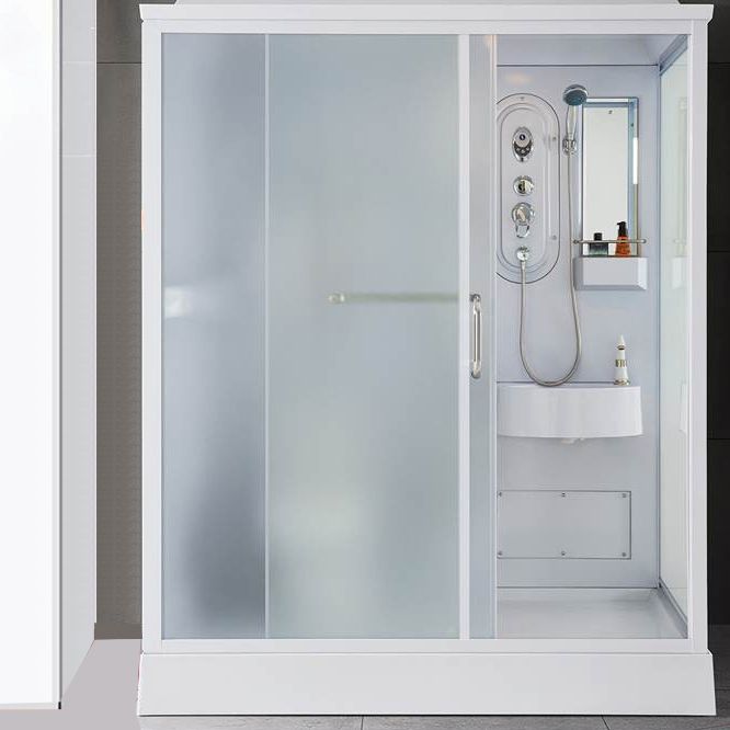 Framed Single Sliding Shower Kit Frosted Rectangle Shower Stall